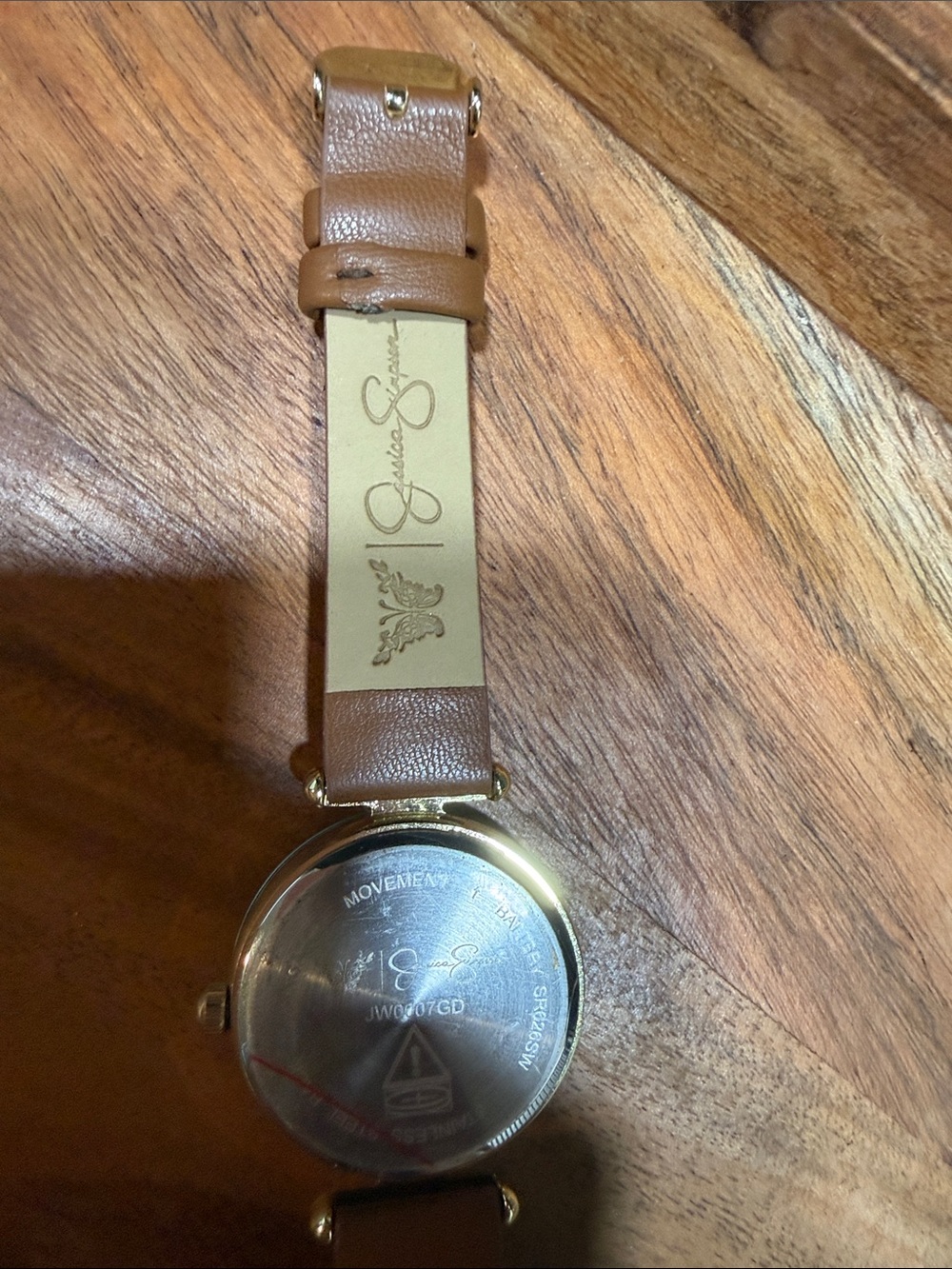 Jessica Simpson Gold-Tone Dial Brown Leather Strap Watch with Crystal Accents - Picture 6 of 9